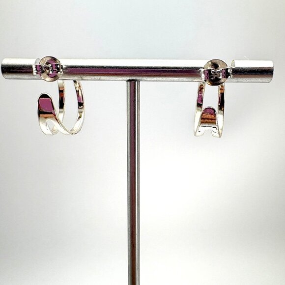 Silver Plated Split Circle Earrings Butterfly Closure Size 0.75" Diameter - Picture 5 of 10